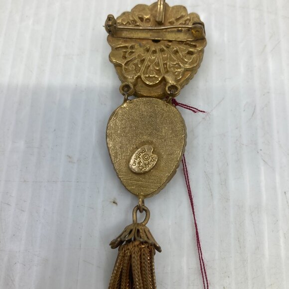 Vtg 1970s ORIGINAL ROBERT gold mirror glass tassel pendant brooch - Picture 5 of 5